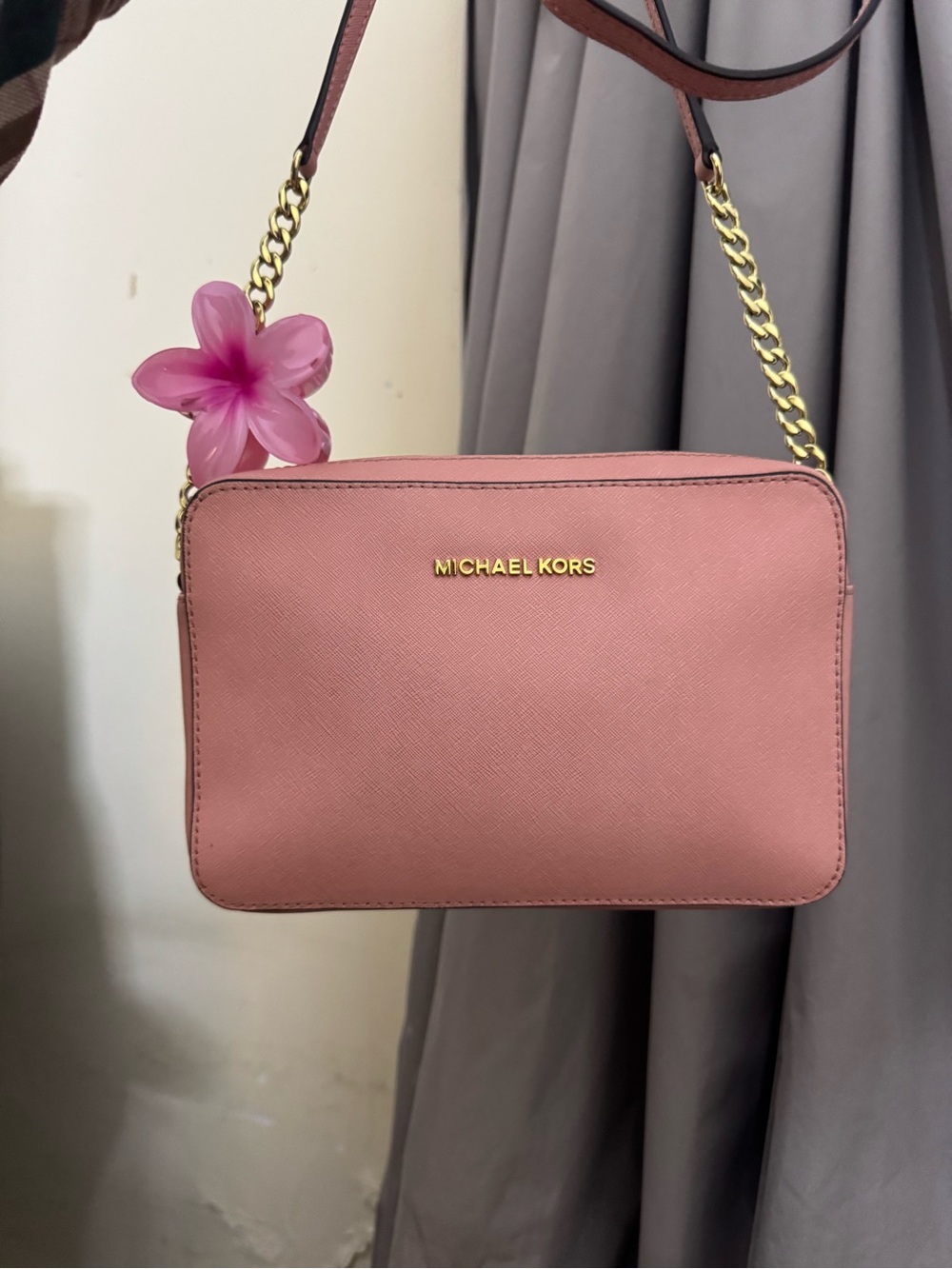 Michael Kors Rose Pink Saffiano Leather Chain Crossbody Bag